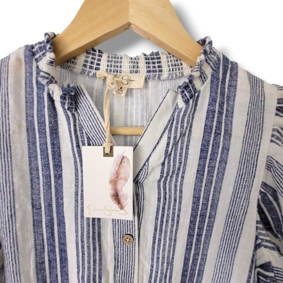 Jessica Simpson Girls Chambray Ruffle Sleeve Lace Striped Blouse 8/10 - Picture 5 of 5